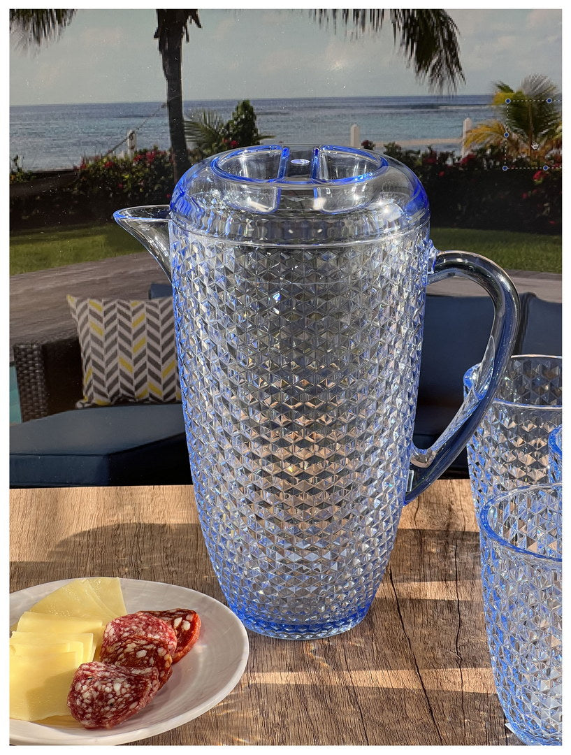 2.5 Quarts Water Pitcher with Lid - Diamond Cut Unbreakable Plastic