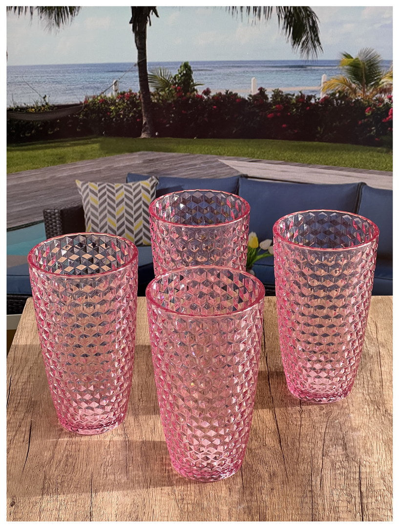Diamond Cut Acrylic Glasses Drinking Set of 4 - 19oz