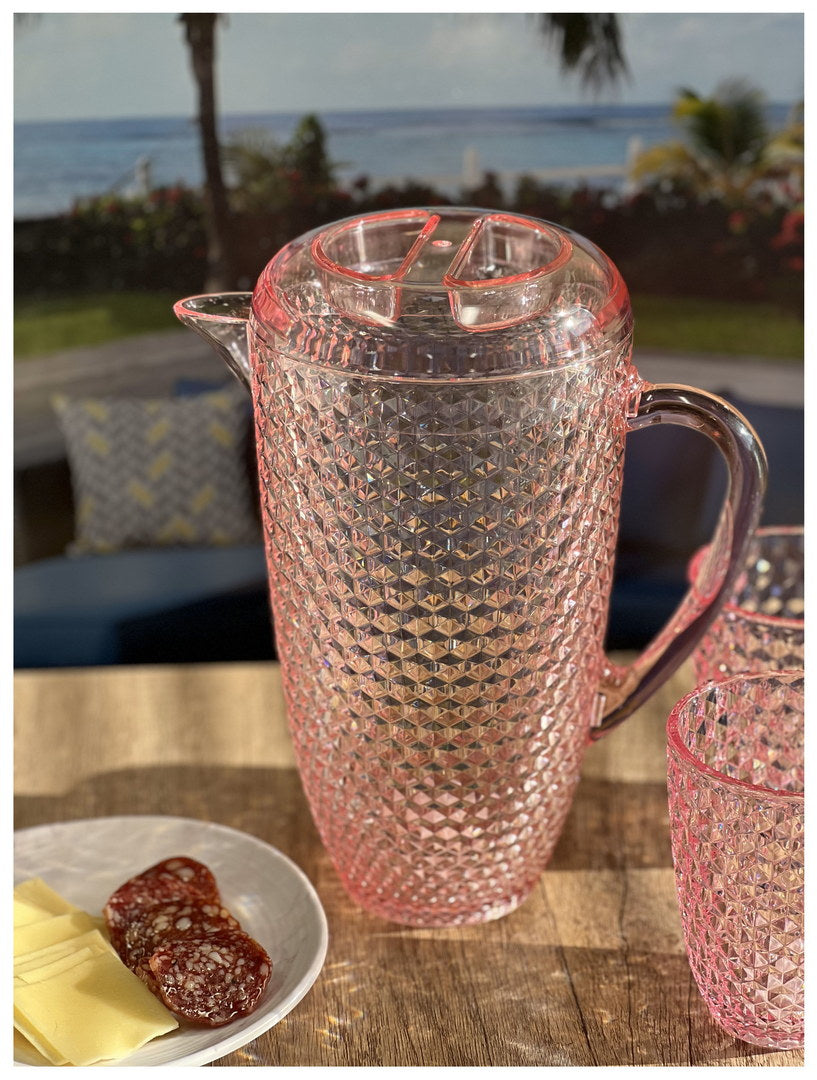 2.5 Quarts Water Pitcher with Lid - Diamond Cut Unbreakable Plastic
