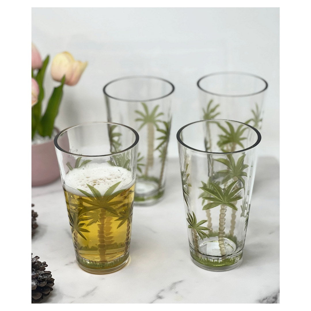 Palm Tree Design Acrylic Glasses Drinking Set of 4 Hi Ball