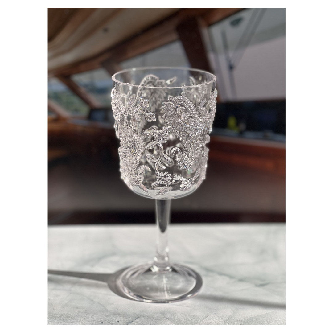 Paisley Plastic Wine Glasses Set of 4 (13 oz)