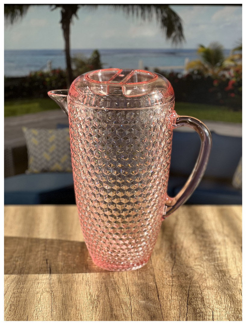 2.5 Quarts Water Pitcher with Lid - Diamond Cut Unbreakable Plastic