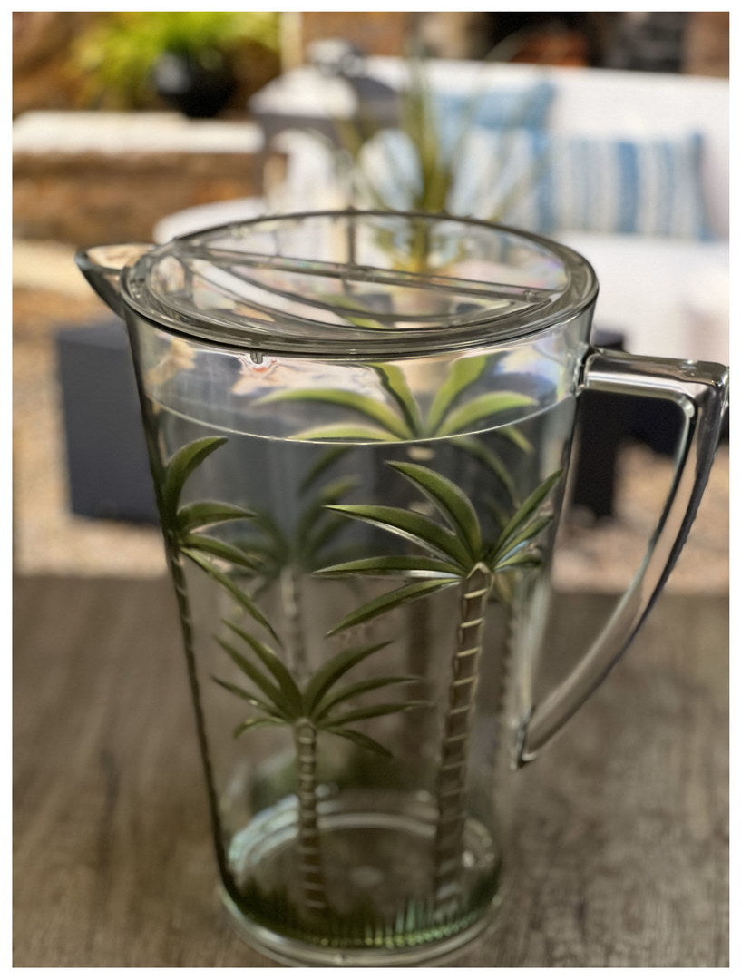 2.75 Quarts Water Pitcher with Lid - Palm Tree Design