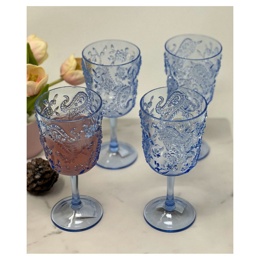 Paisley Plastic Wine Glasses Set of 4 (13 oz)