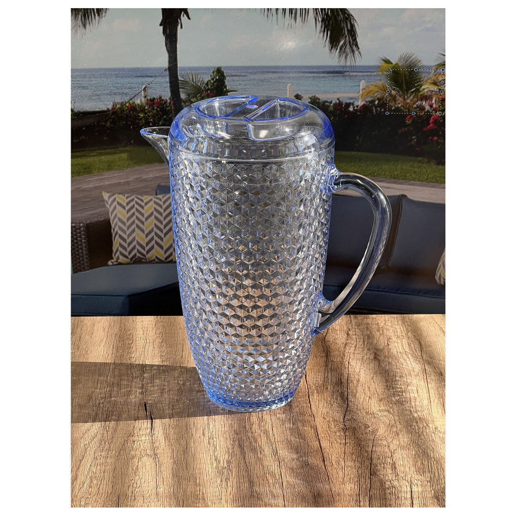 2.5 Quarts Water Pitcher with Lid - Diamond Cut Unbreakable Plastic
