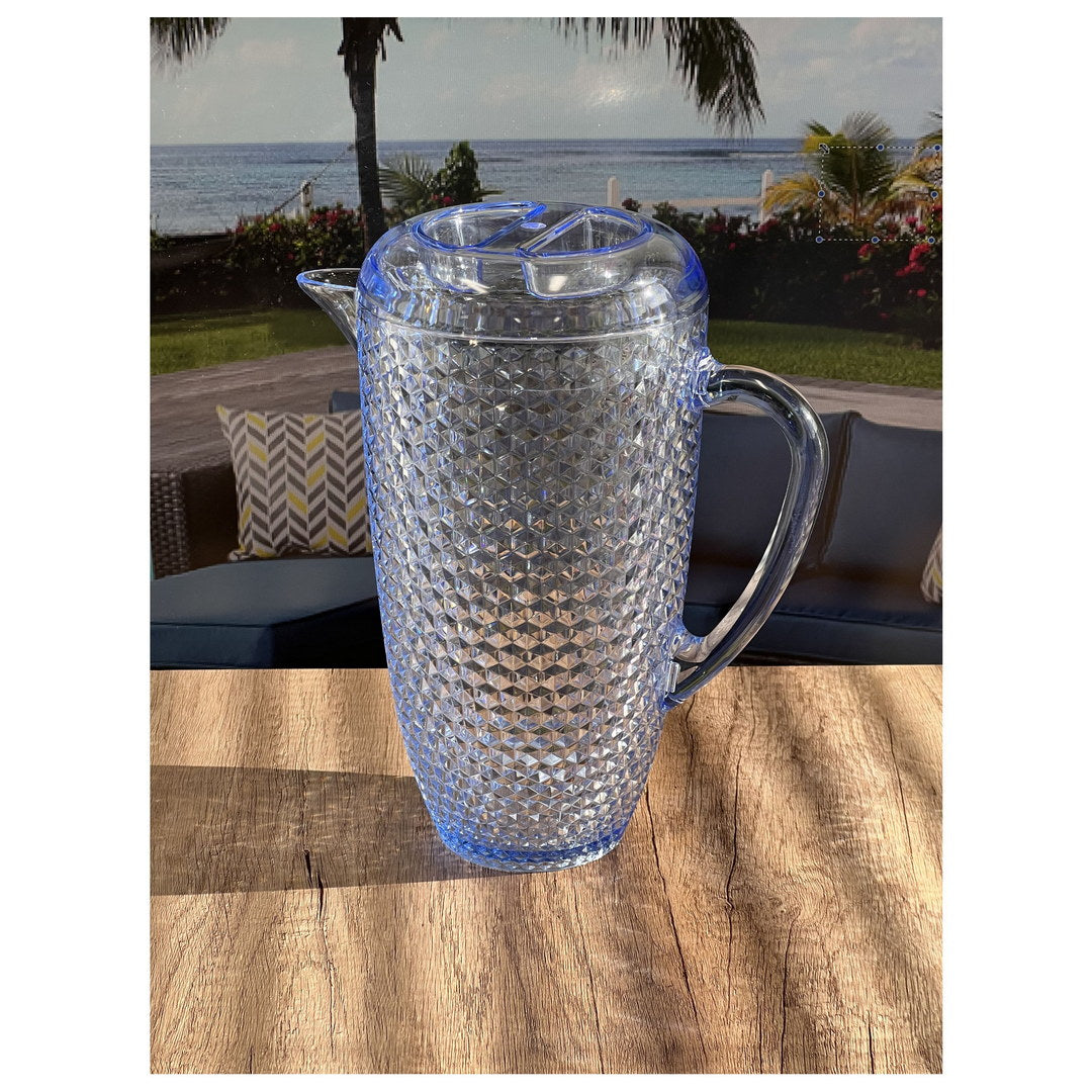 2.5 Quarts Water Pitcher with Lid - Diamond Cut Unbreakable Plastic