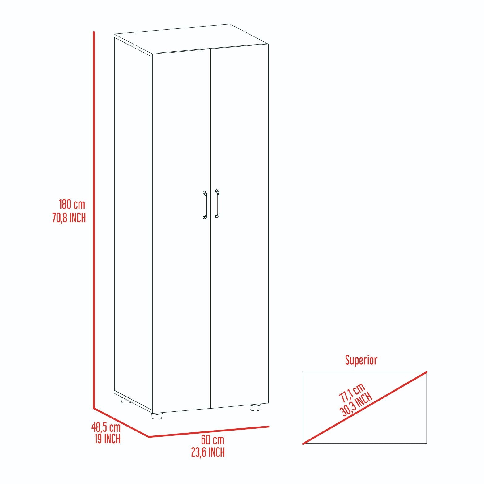 Armoire-Organiser 70.8"H with Two Shelves, Rod, and Double Door Cabinet