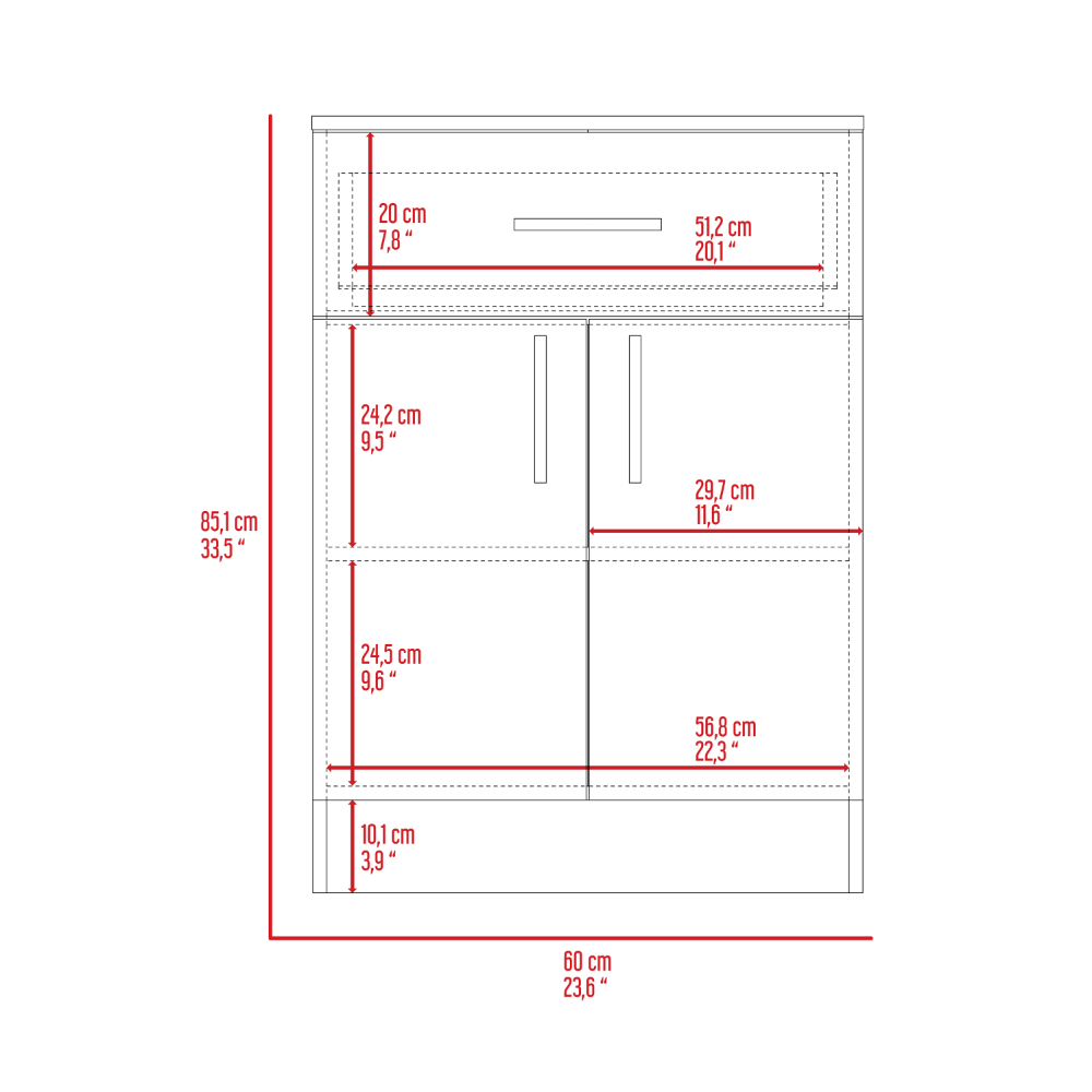 Pantry Organizer Cabinet 33" H, One Drawer, Two Interior Shelves, Two Doors, White/Light