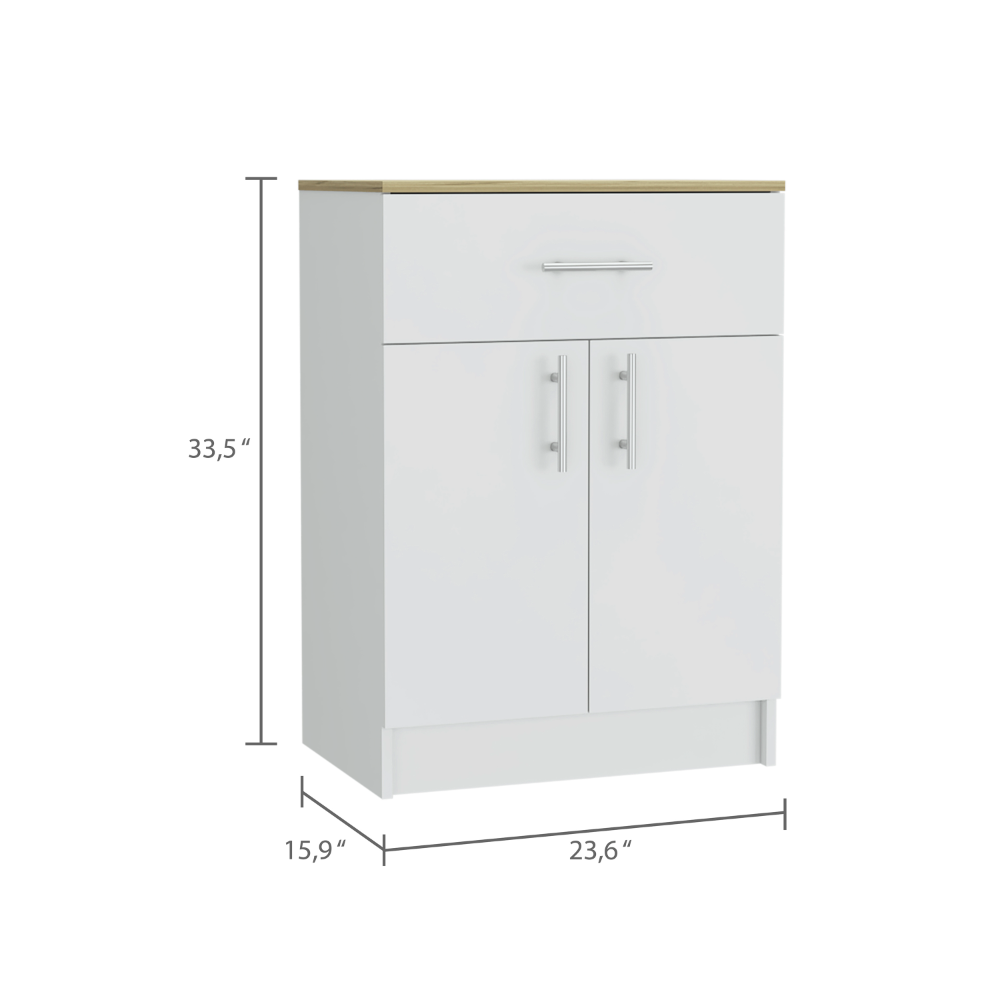 Pantry Organizer Cabinet 33" H, One Drawer, Two Interior Shelves, Two Doors, White/Light
