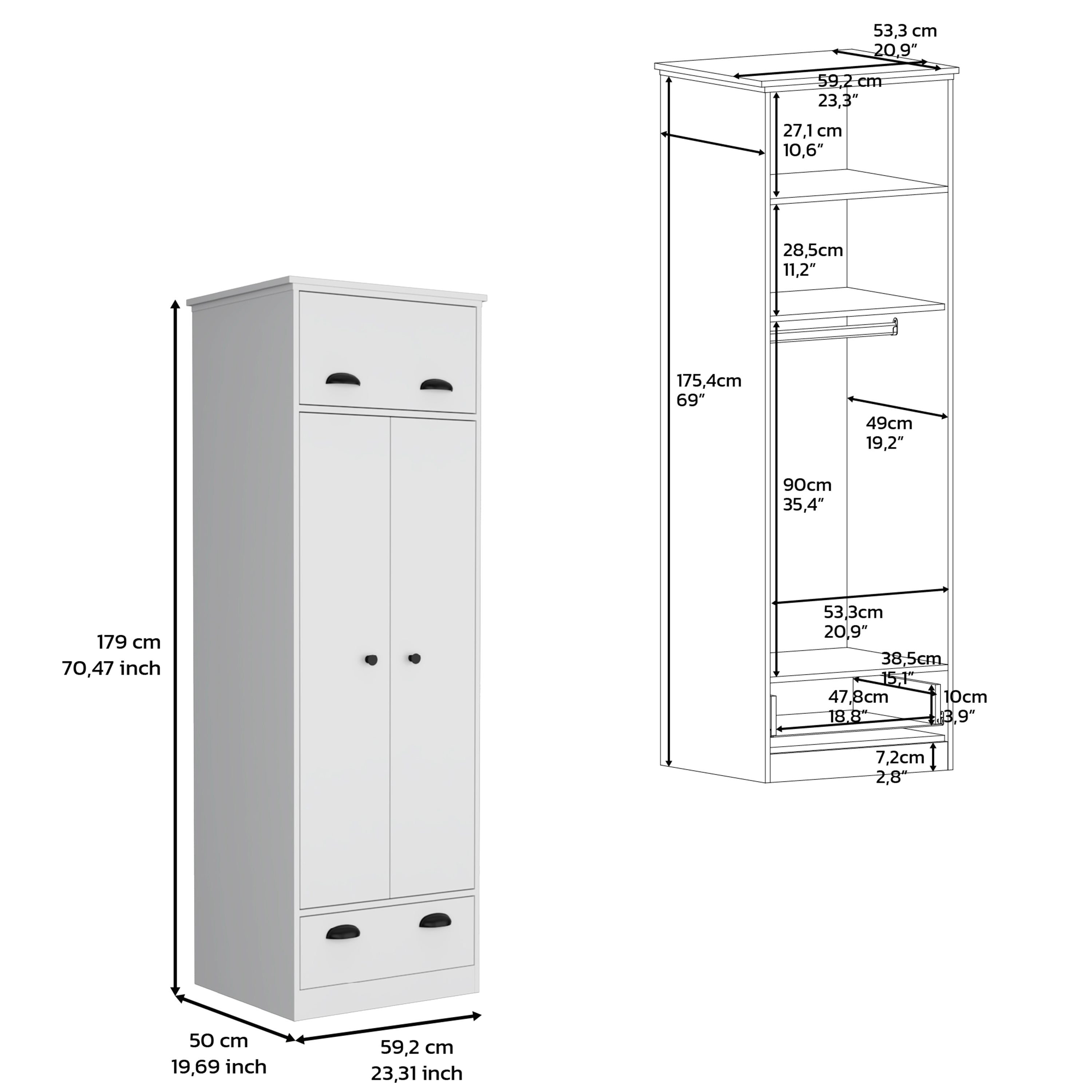 Dresser Closet with Upper Storage and Hanging Space