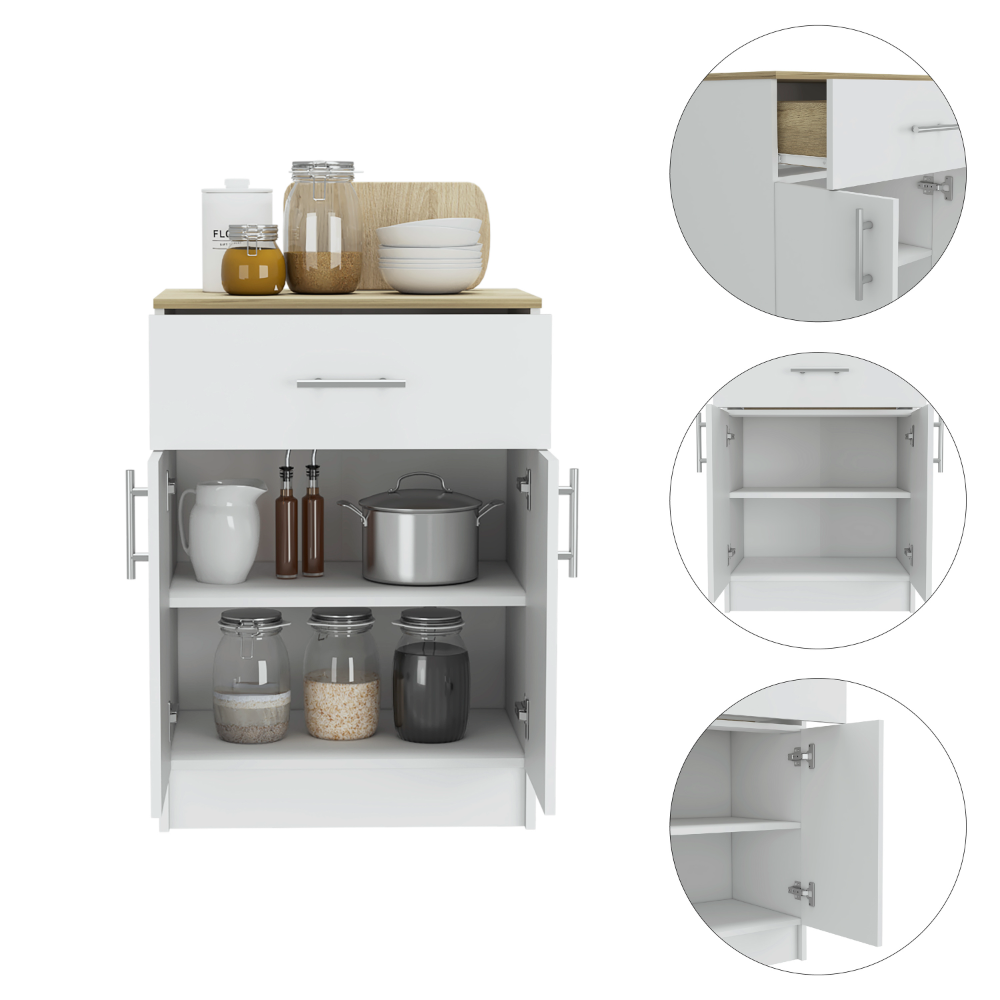 Pantry Organizer Cabinet 33" H, One Drawer, Two Interior Shelves, Two Doors, White/Light