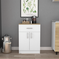 Pantry Organizer Cabinet 33" H, One Drawer, Two Interior Shelves, Two Doors, White/Light
