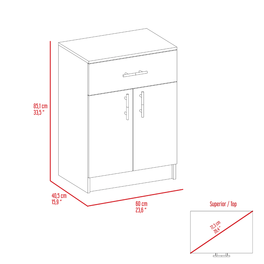 Pantry Organizer Cabinet 33" H, One Drawer, Two Interior Shelves, Two Doors, White/Light