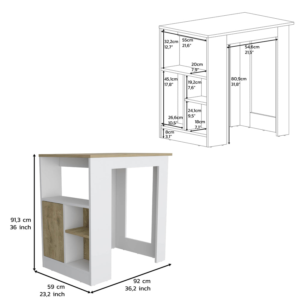 Kitchen Island with Open Storage and Push-to-Open Cabinet
