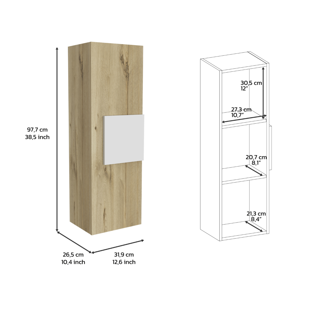38"H Single Door Cabinet with Three Shelves