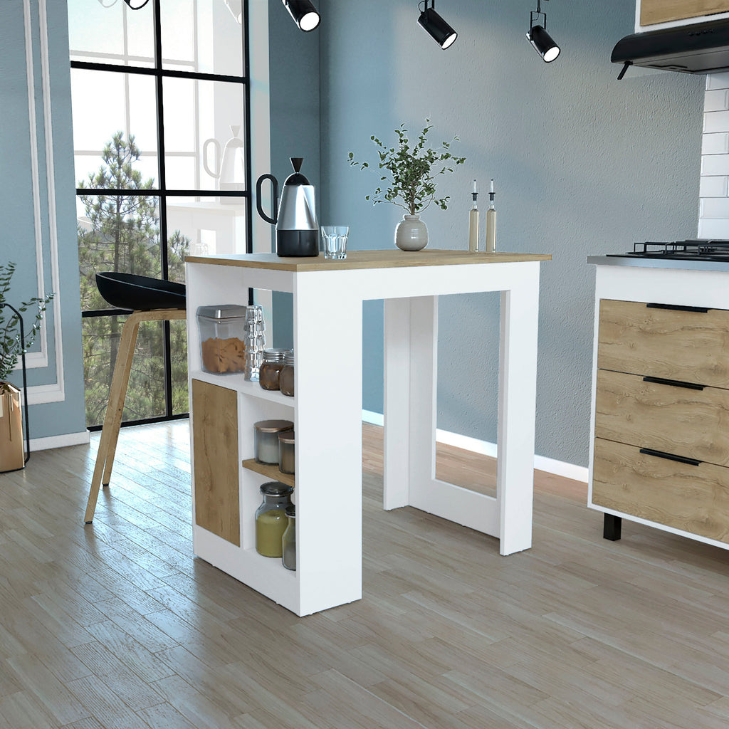 Kitchen Island with Open Storage and Push-to-Open Cabinet