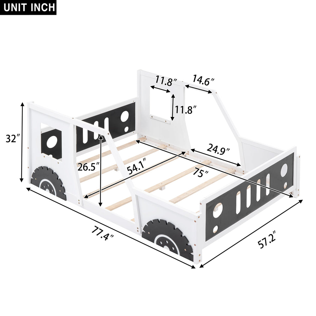 Full Size Classic Car-Shaped Platform Bed with Wheels