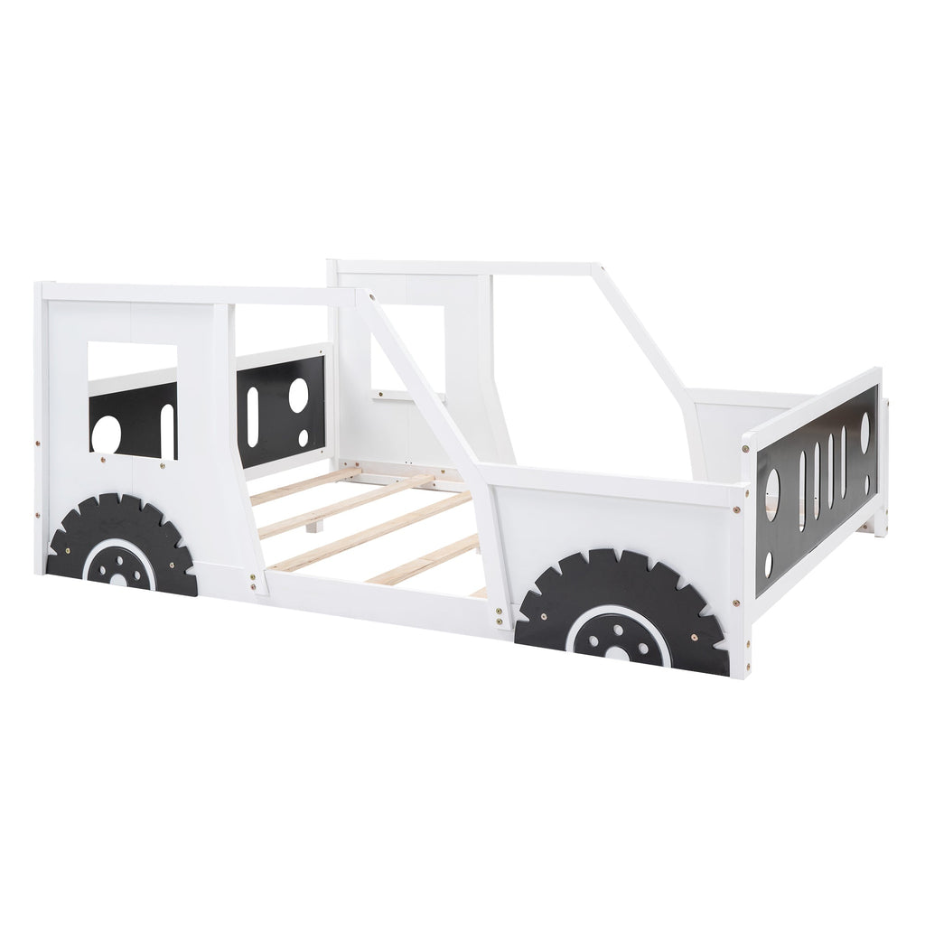 Full Size Classic Car-Shaped Platform Bed with Wheels