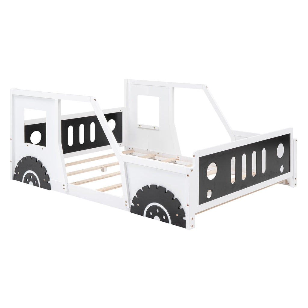 Full Size Classic Car-Shaped Platform Bed with Wheels