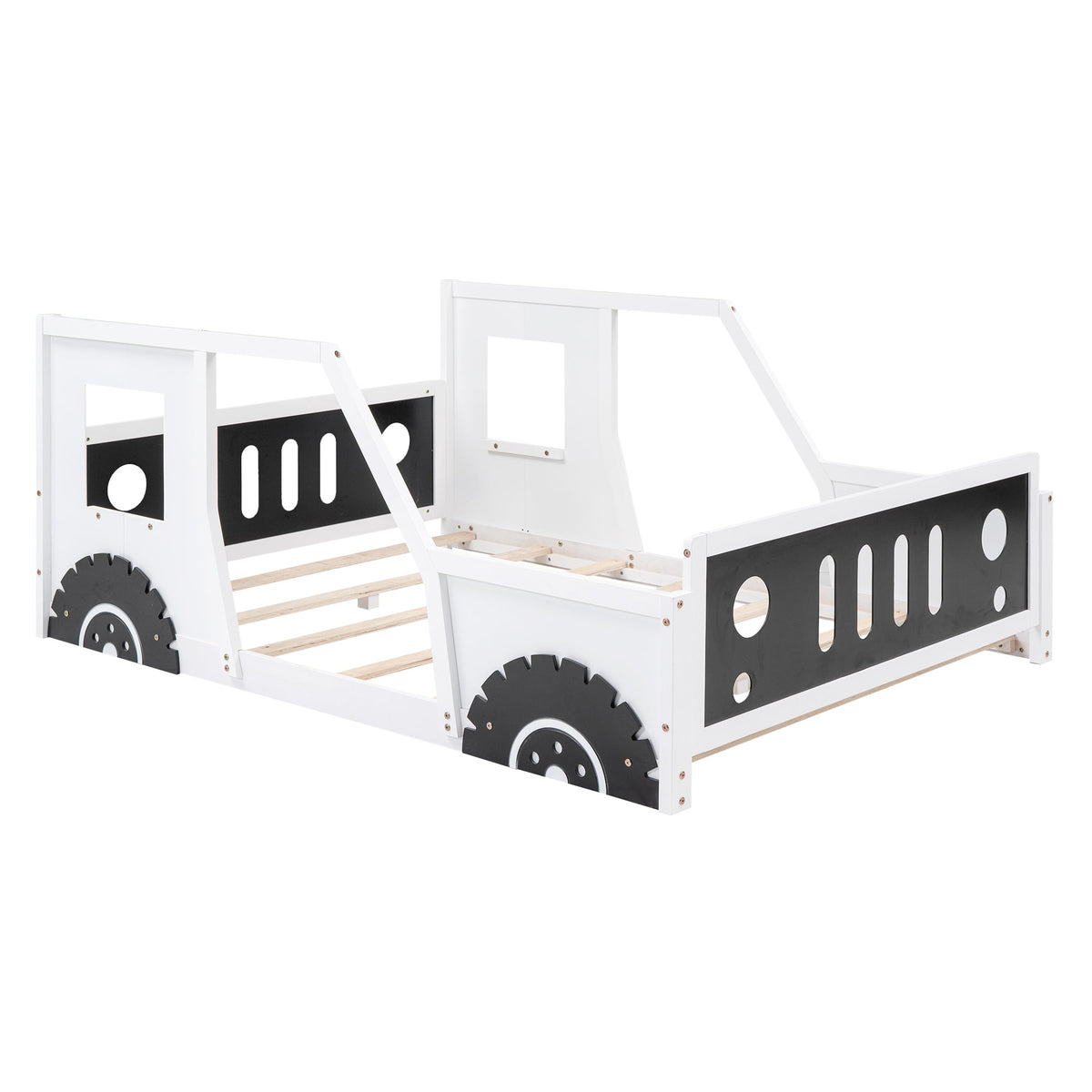 Full Size Classic Car-Shaped Platform Bed with Wheels