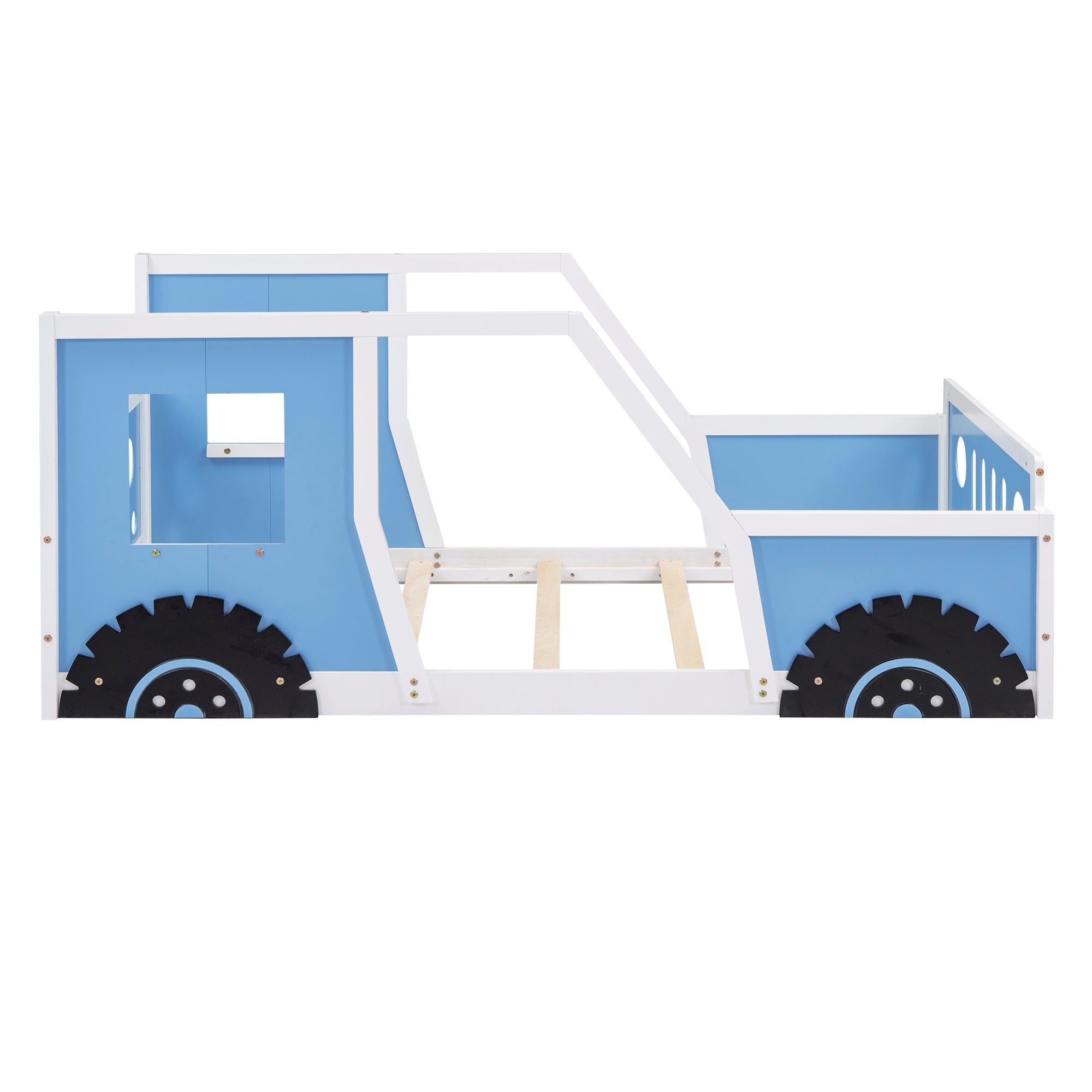 Twin Size Classic Car-Shaped Platform Bed with Wheels