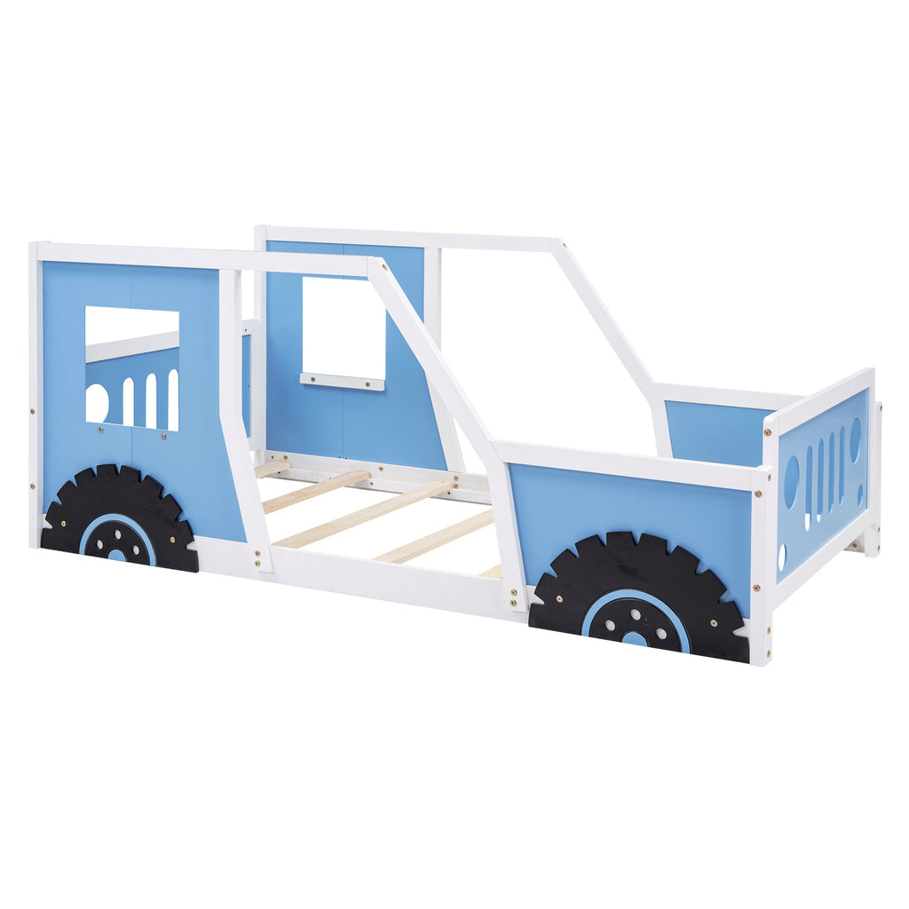 Twin Size Classic Car-Shaped Platform Bed with Wheels