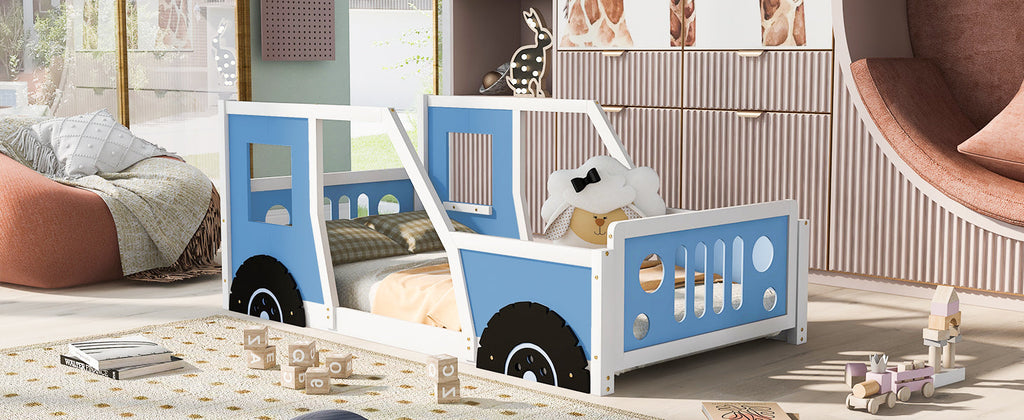 Twin Size Classic Car-Shaped Platform Bed with Wheels
