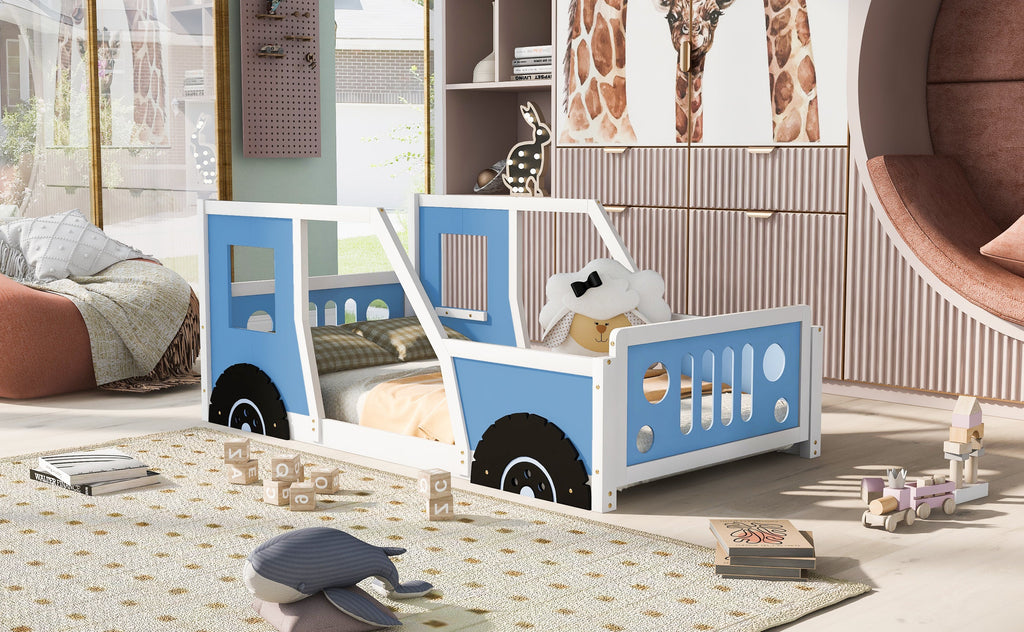 Twin Size Classic Car-Shaped Platform Bed with Wheels