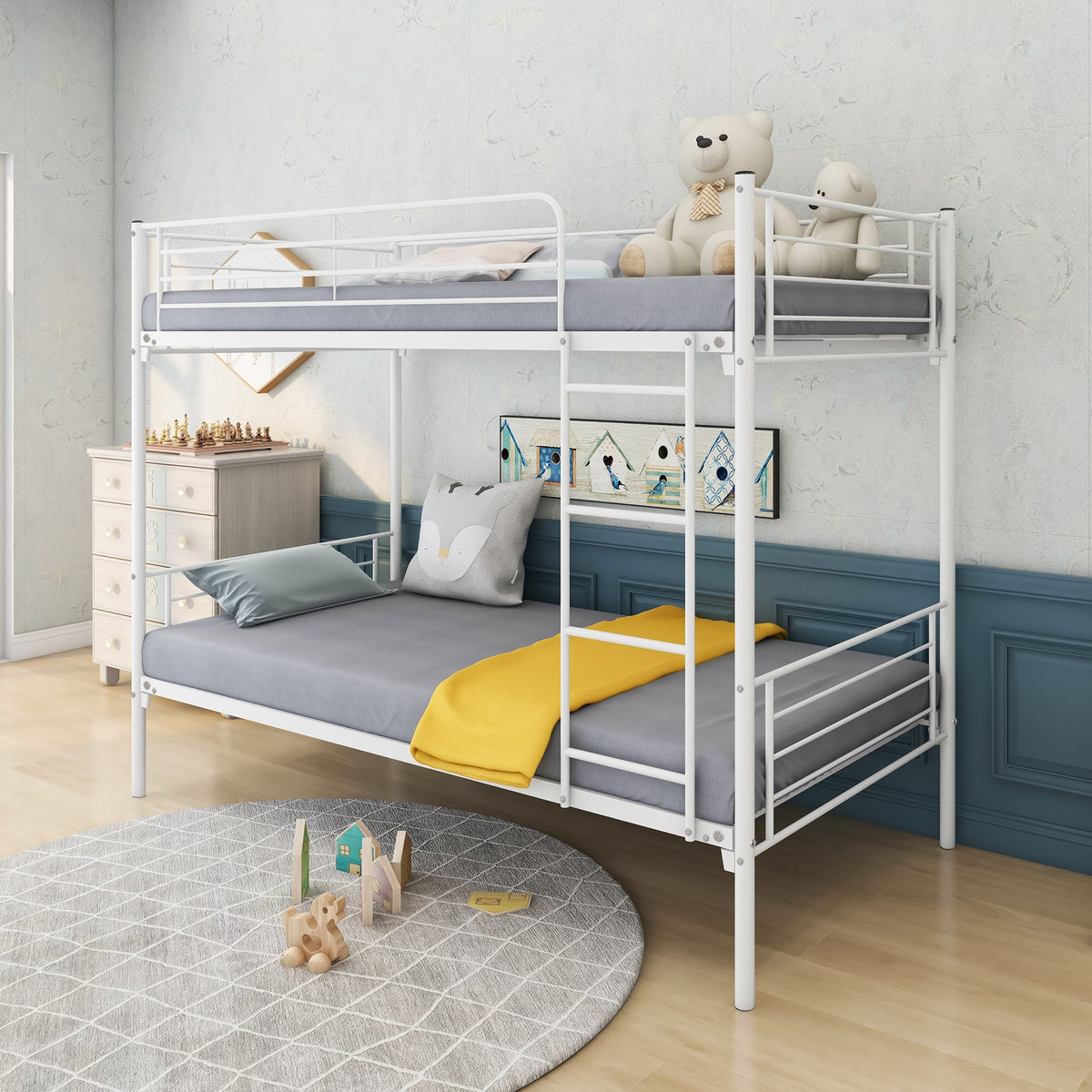 Twin-Over-Twin Bunk Bed with Metal Frame and Ladder