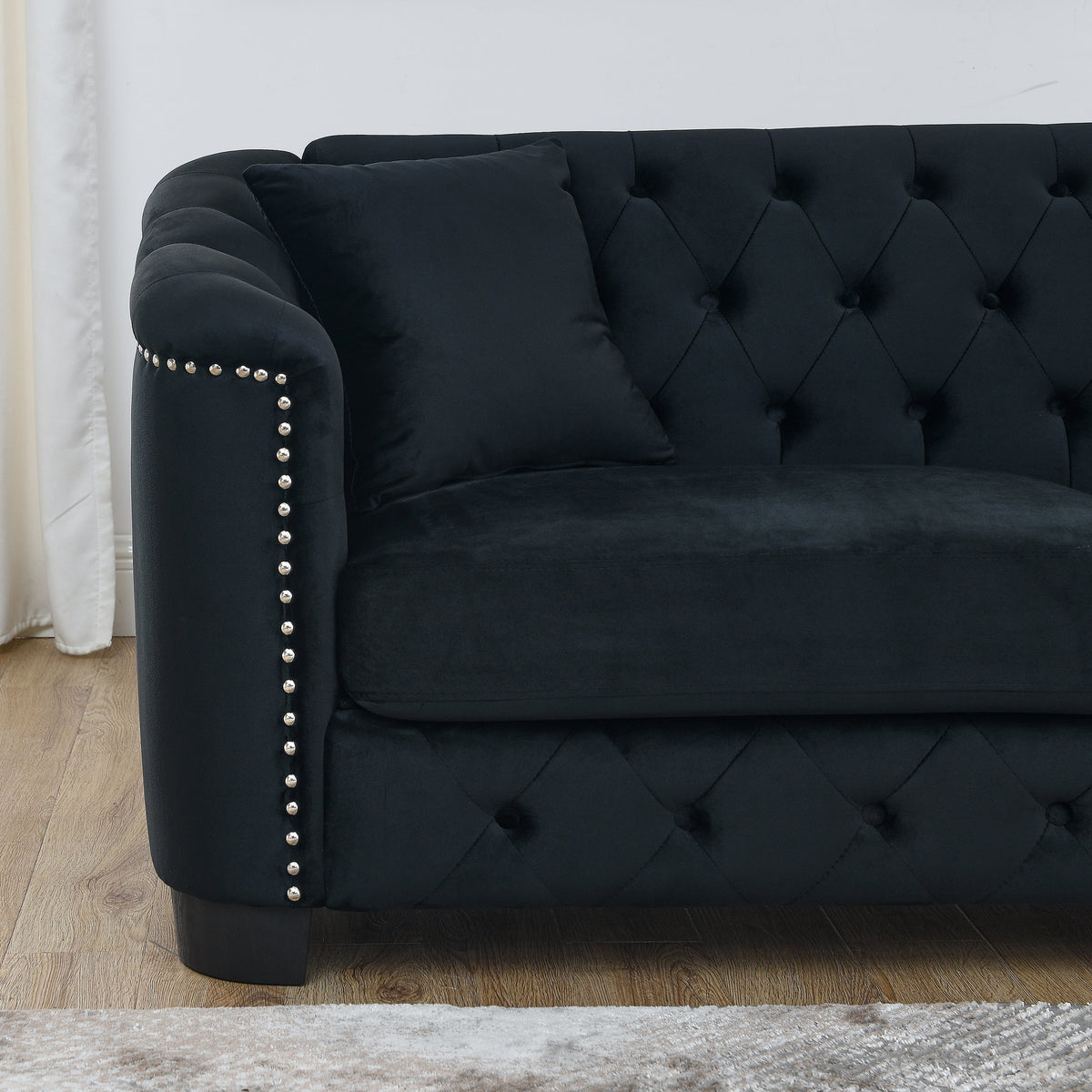 77-Inch Modern Chesterfield Velvet Sofa