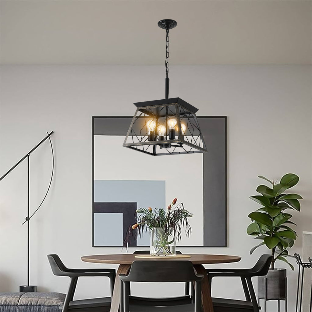 16" Black Gold Industrial 4-Light Pendant Chandelier