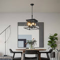 16" Black Gold Industrial 4-Light Pendant Chandelier