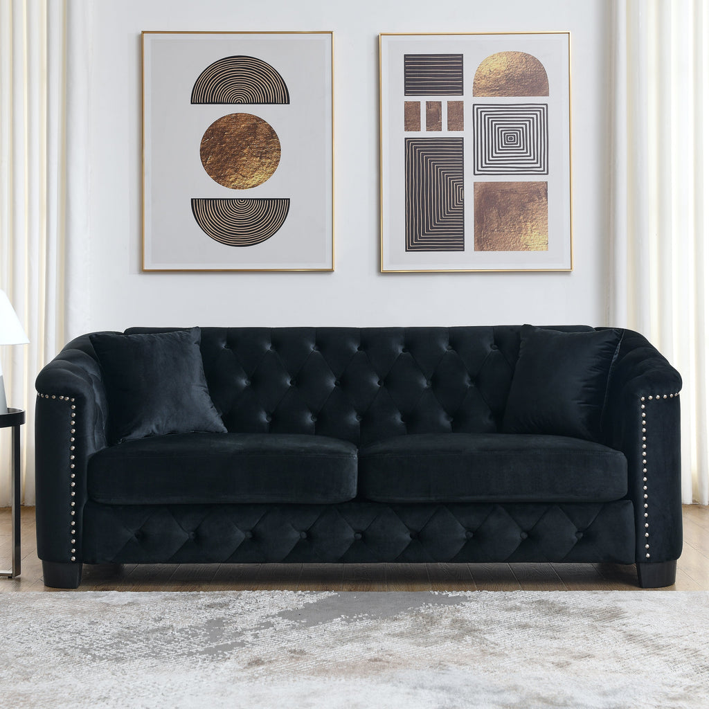77-Inch Modern Chesterfield Velvet Sofa