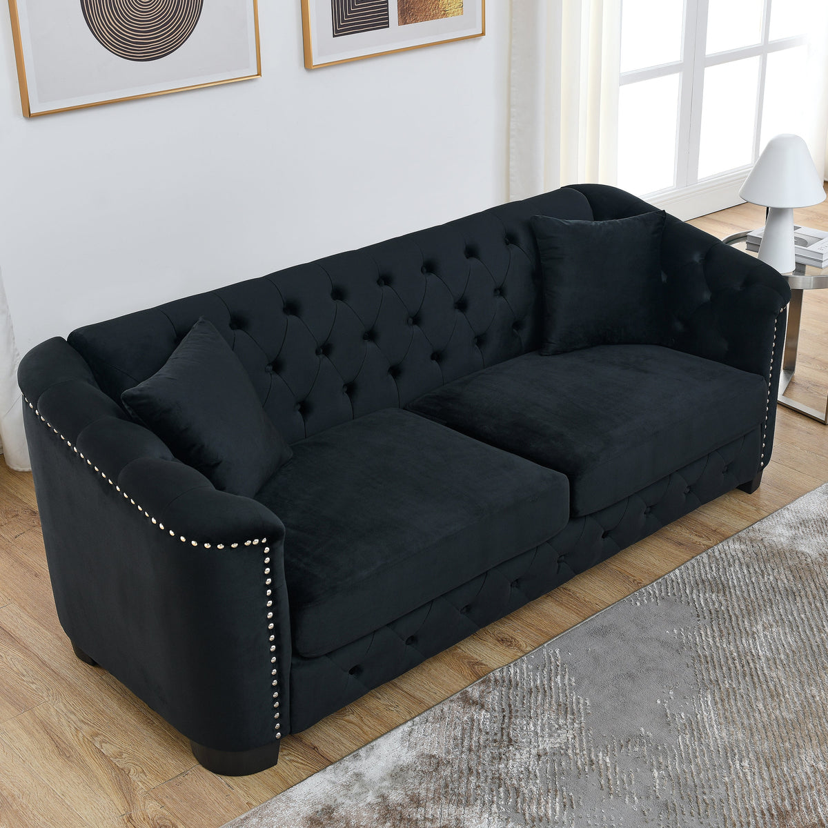 77-Inch Modern Chesterfield Velvet Sofa