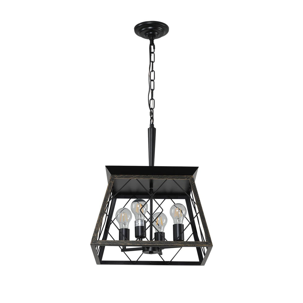 16" Black Gold Industrial 4-Light Pendant Chandelier