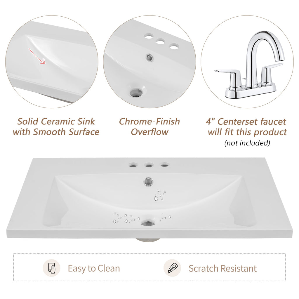 30" Single Bathroom Vanity Top with Ceramic