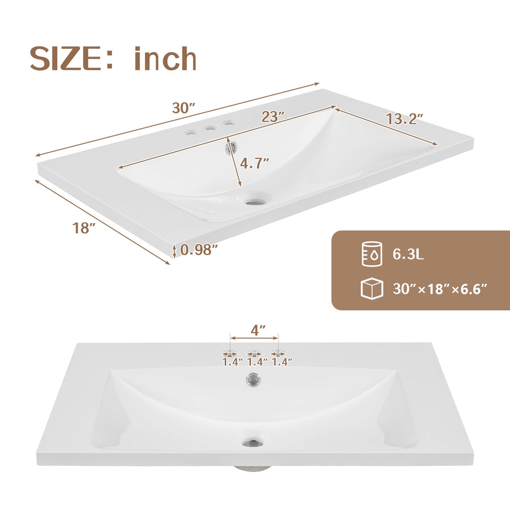 30" Single Bathroom Vanity Top with Ceramic