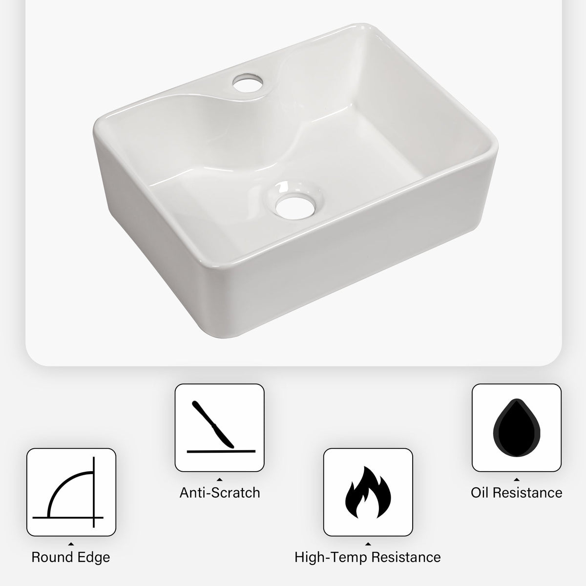 16"x12" White Ceramic Rectangular Vessel Bathroom Sink