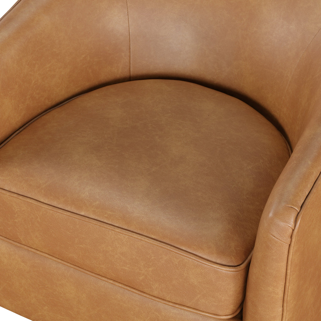 Maisy Saddle Faux Leather Wood Base Barrel Swivel Chair