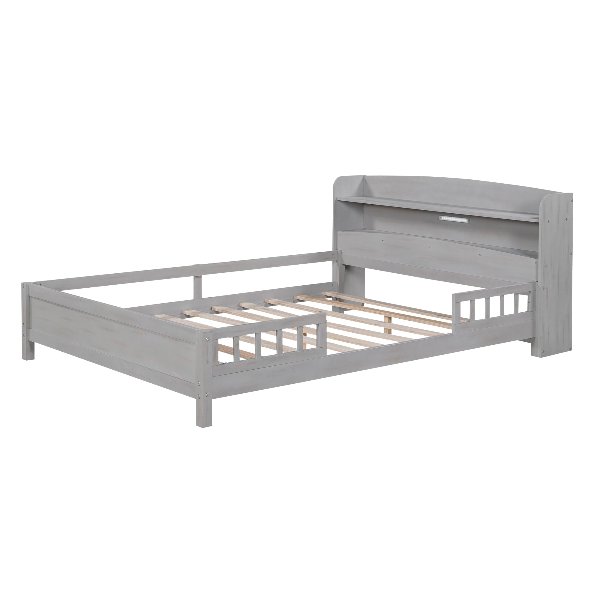 Wood Full Size Platform Bed With Built-in LED Light