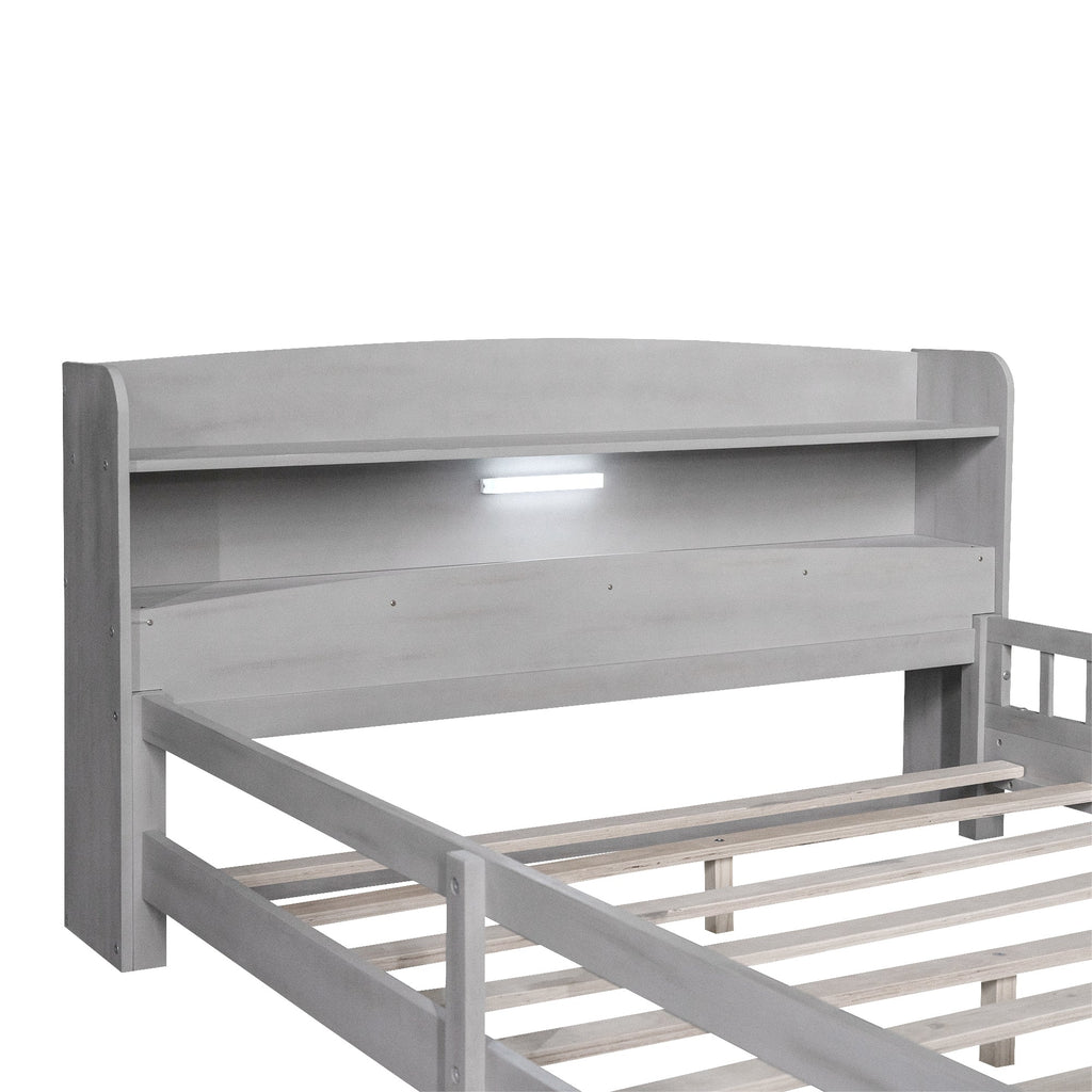 Wood Full Size Platform Bed With Built-in LED Light