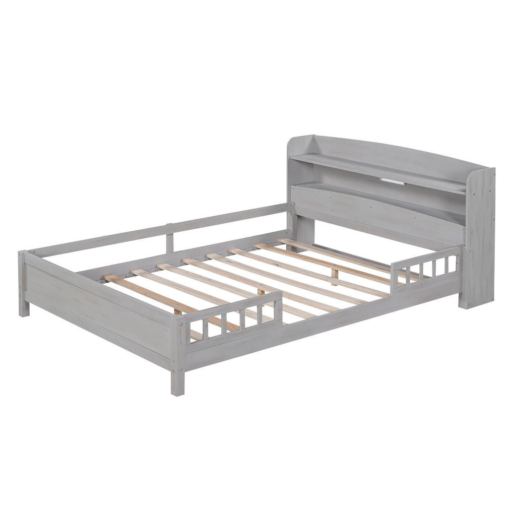 Wood Full Size Platform Bed With Built-in LED Light
