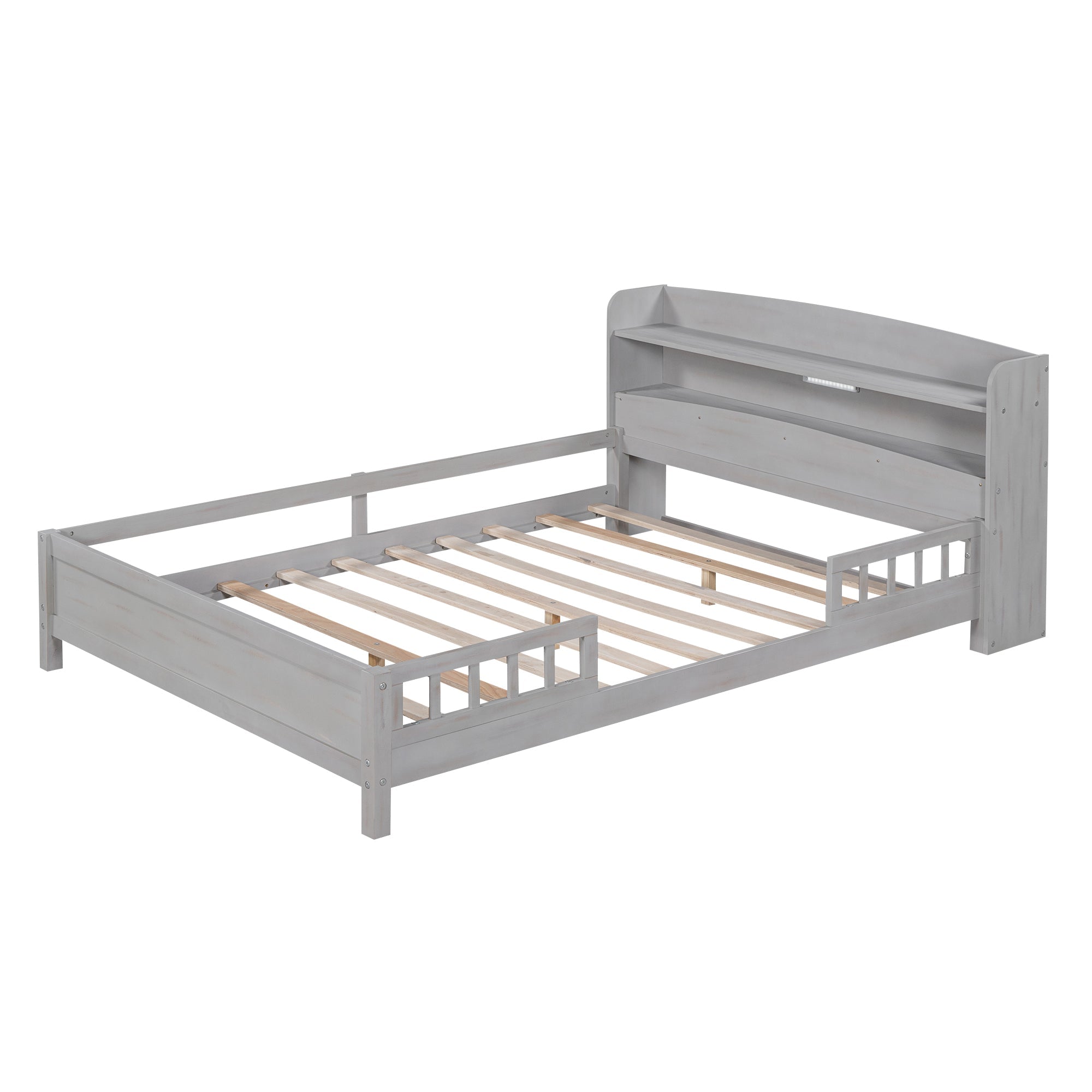 Wood Full Size Platform Bed With Built-in LED Light