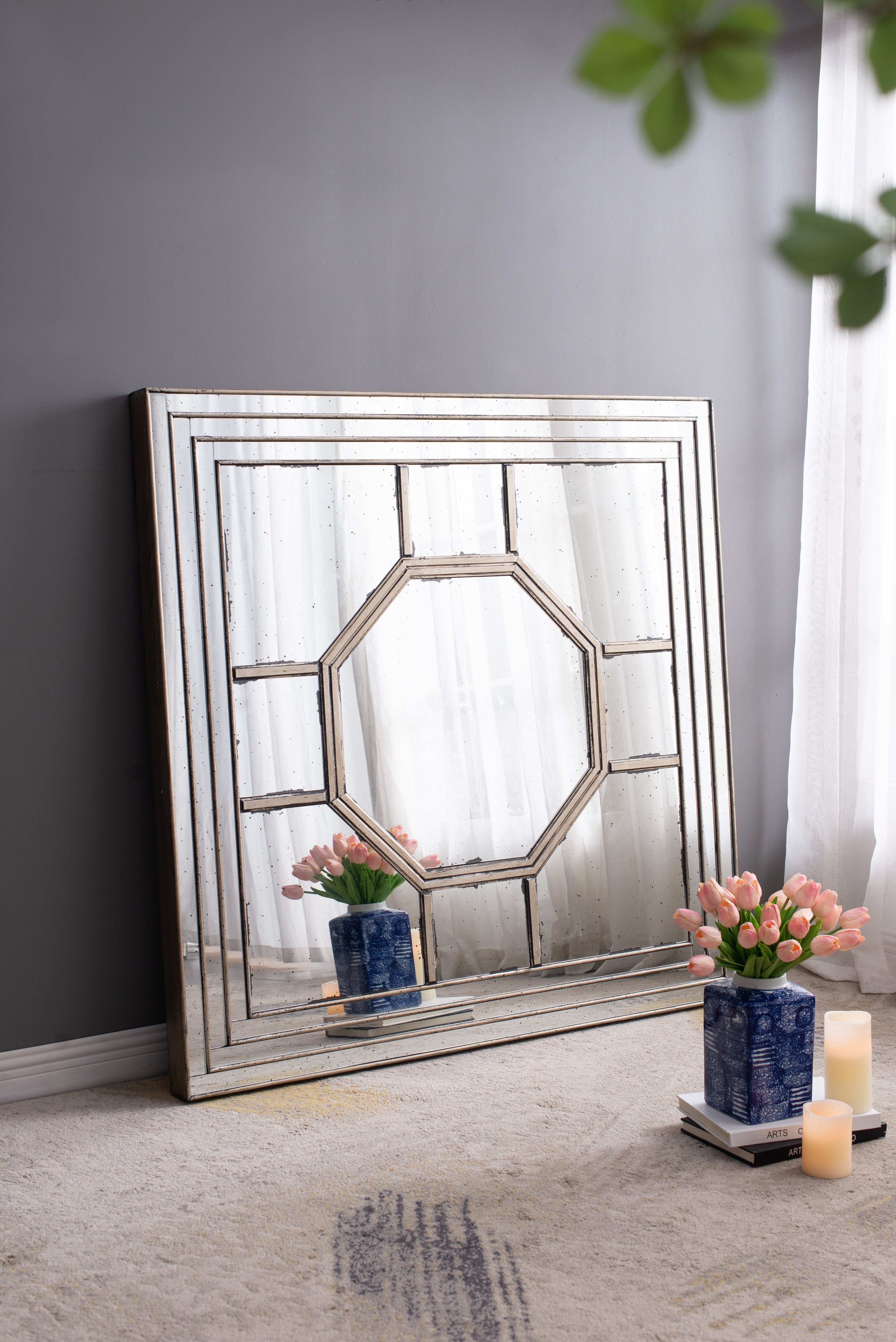 48" Antique Style Decorative Square Wall Mirror