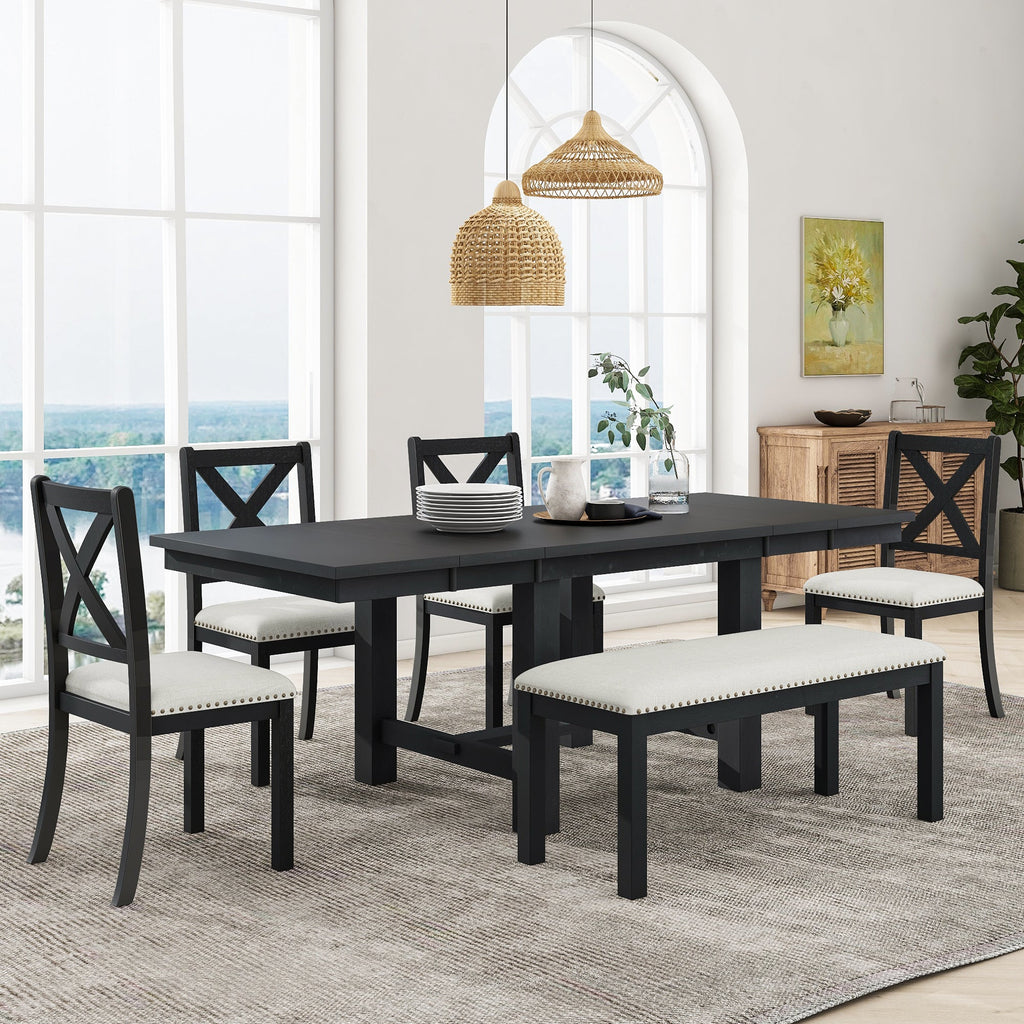 TOPMAX Farmhouse 82-Inch 6-Piece Extendable Dining Set