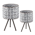 Set of 2 Round Galvanized Metal Planter Stands