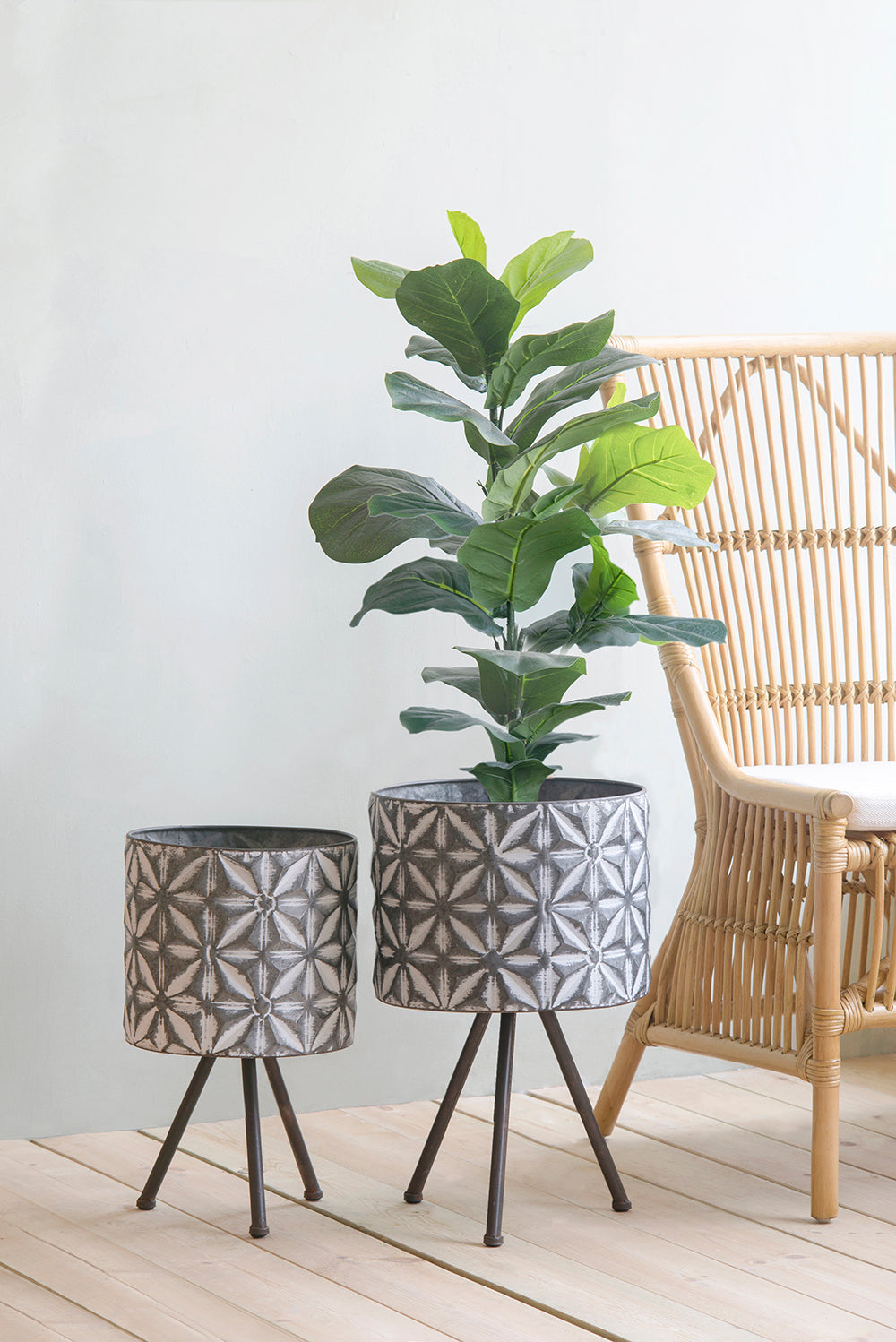 Set of 2 Round Galvanized Metal Planter Stands