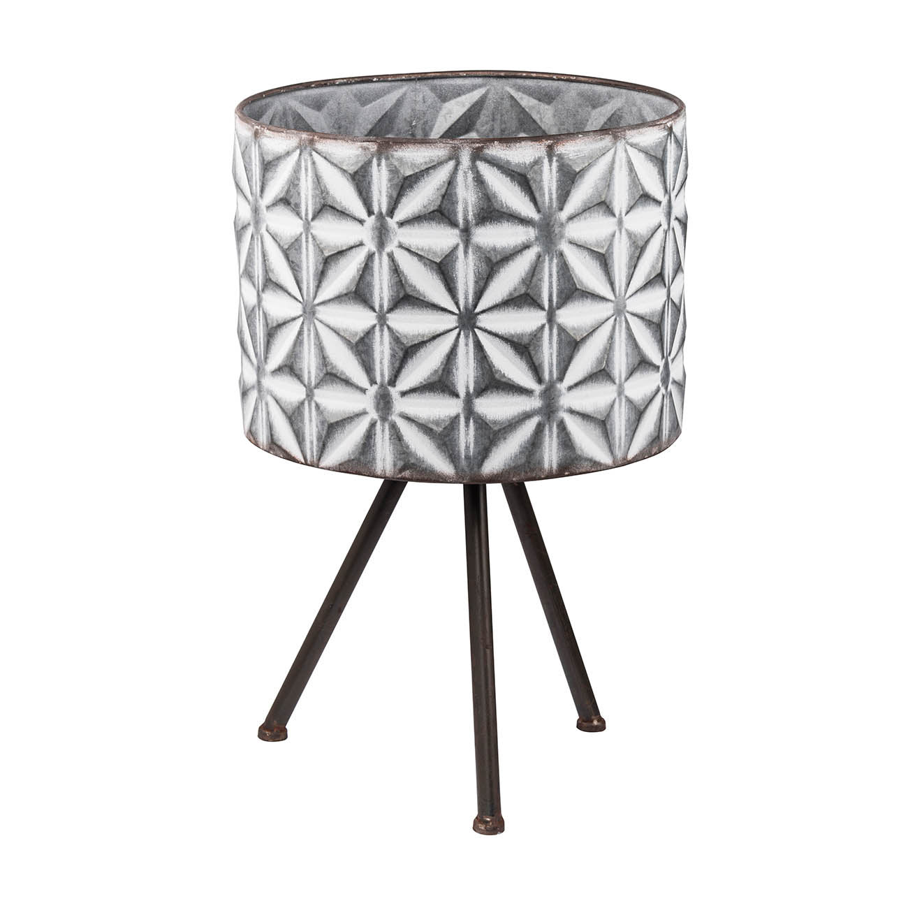 Set of 2 Round Galvanized Metal Planter Stands
