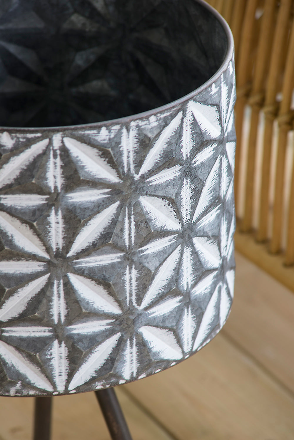 Set of 2 Round Galvanized Metal Planter Stands