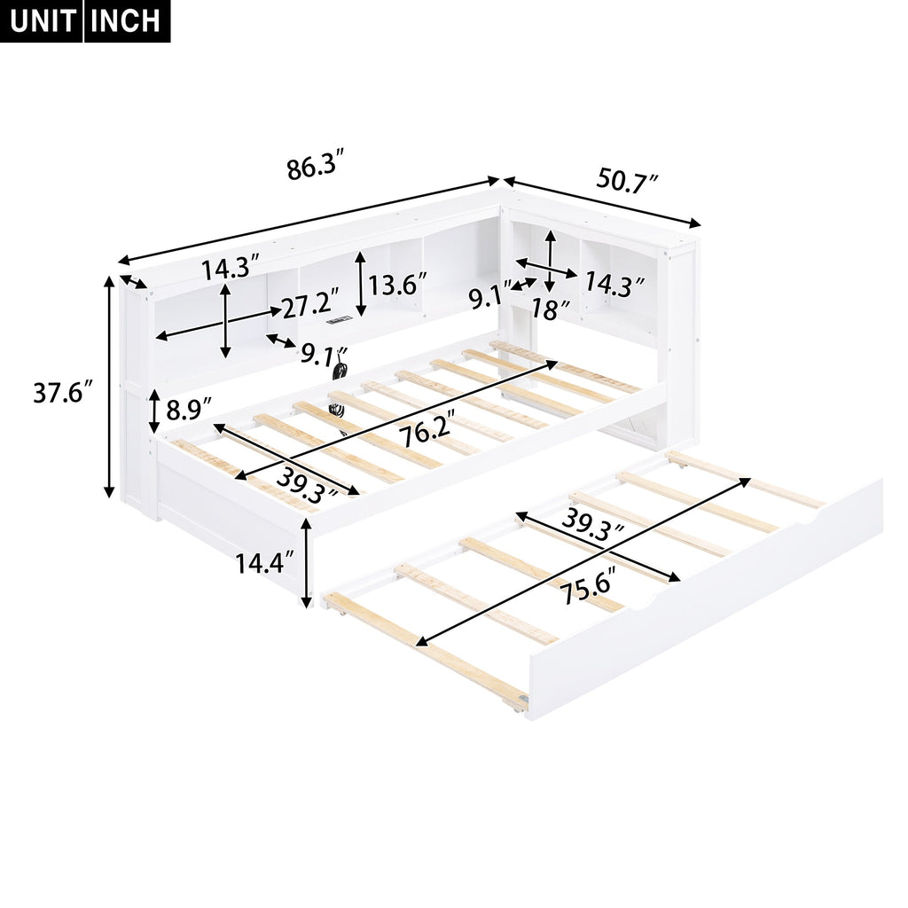 Twin Size Daybed With Trundle, Storage Cabinets & USB Ports
